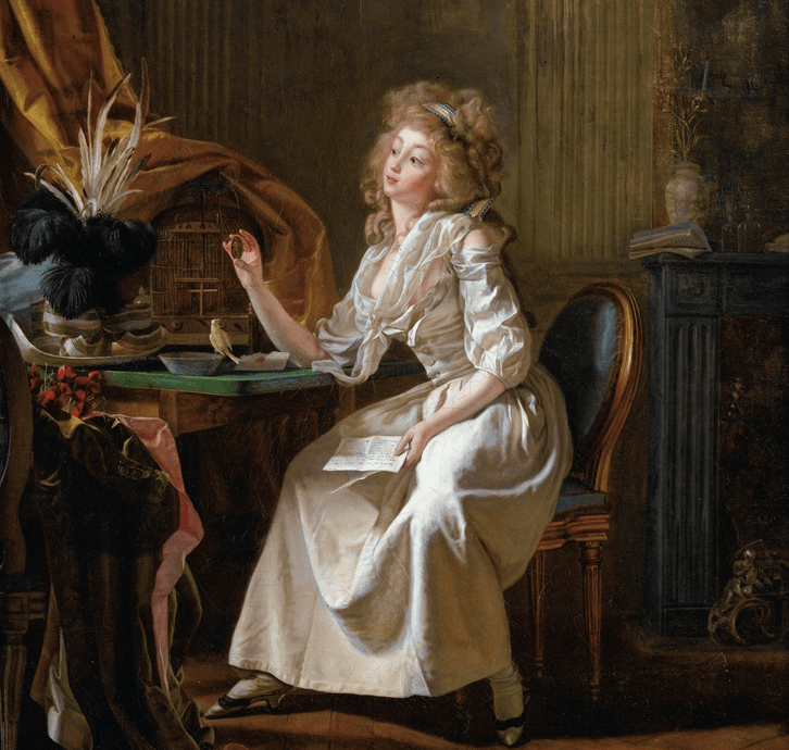 Michel Garnier Elégante regardant un portrait miniature